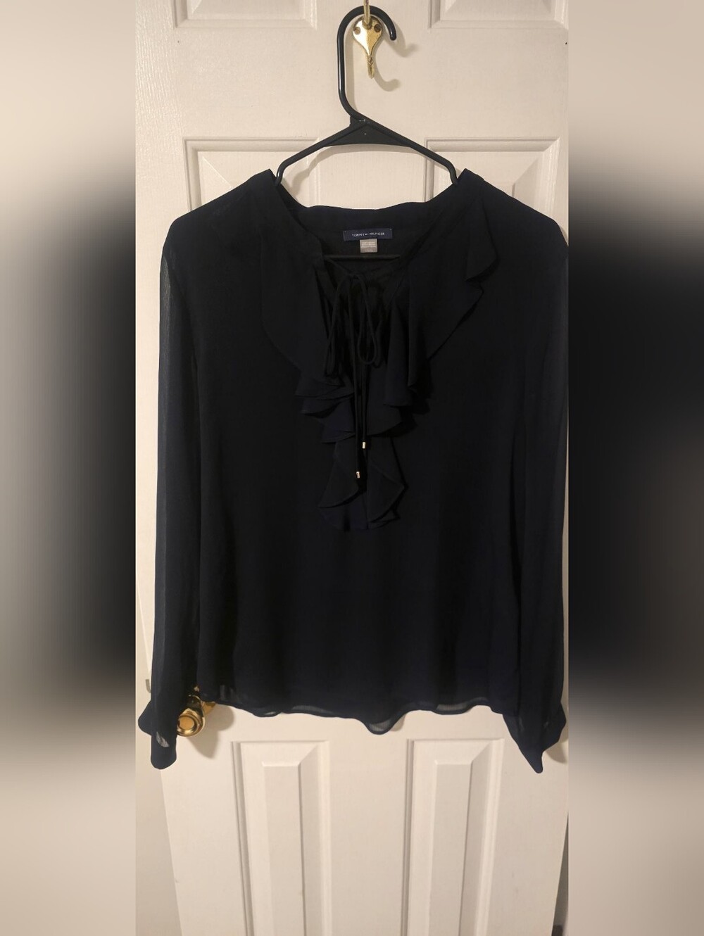 Tommy Hilfiger Navy Ruffle Tie-Front Blouse